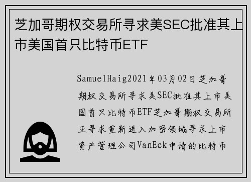 芝加哥期权交易所寻求美SEC批准其上市美国首只比特币ETF 